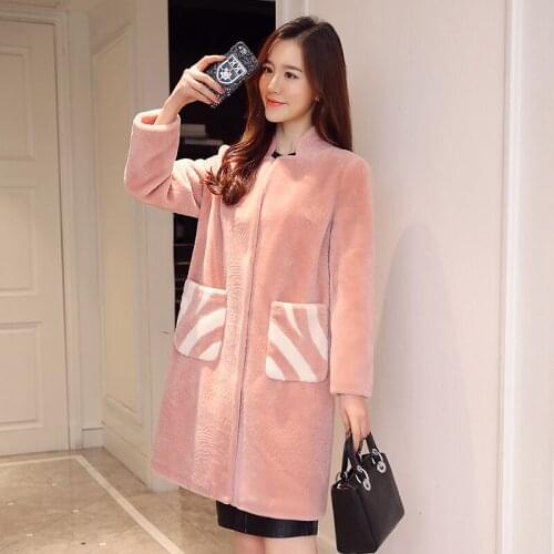 Fall 2020 Real Fur Coat Women Winter Jacket Sheep Shearing Wool Coat Female Long Pink Jackets Manteau Femme Hiver KJ892
