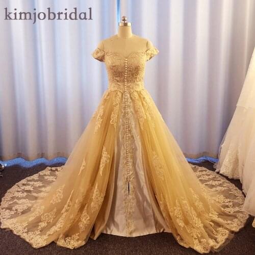SuperKimJo Robe De Soiree Gold Applique Evening Dresses Long Detachable Skirt Beaded Vintage Evening Gown Vestidos Elegantes