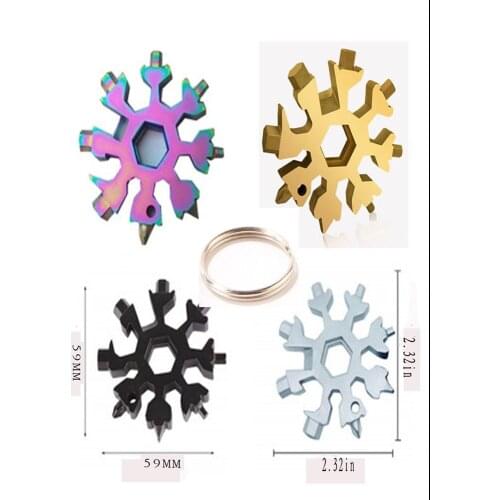 18 In 1 Snowflake Multi Pocket Tool Keychain Spanner Hex Wrench Multifunction Screwdriver Multipurpose Camp Survive Outdoor Hike