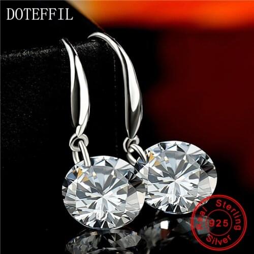 2020 New Arrivals Real 925 Silver Color Jewelry Drop Earrings Round Zircon CZ Fashion Jewelry Crystal Studs for Women Men Gilfs