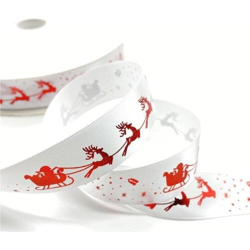 25mm Polyester Ribbon Bronzing Ribbon Printed Christmas Ribbon For Christmas Decoration DIY Sewing Fabric S5s04