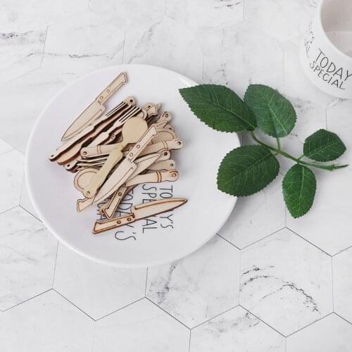 25pcs Cut Wood Tableware Embellishment Wooden Shape Craft Wedding Decor QX2E
