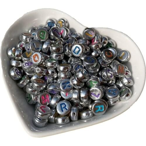 4*7mm Acrylic letter Beads Silver with Colorful Initial English Character Plastic Alphabet Beads Mixed A-Z Lucite Spacer 3600pc