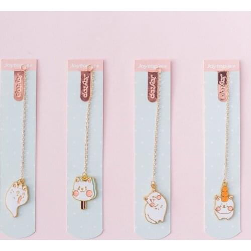 4 Pcs/Set Kawaii White Kitten Cat Metal Pendant Bookmark Book Holder Message Card Gift Stationery