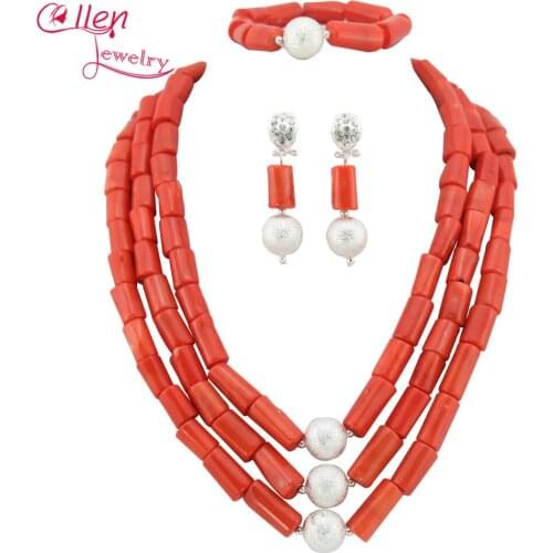 African Nigerian Wedding Beads Jewelry Set Coral Jewelry Set Coral Beads Necklace Set African Jewelry Set W6799