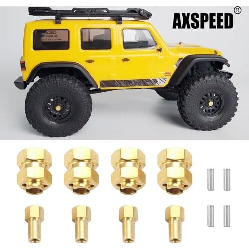 AXSPEED 4Pcs 4mm Widen Brass Wheel Hex Extended Adapters Counterweight Coupler for Axial SCX24 1/24 RC Crawler Car Truck Parts