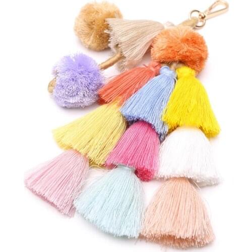 Bohemian Pompons Handmade Cotton Layered Tassels Key Chain For Bag Handbag Car Hanging Pendant Key Ring Women Jewelry Gift