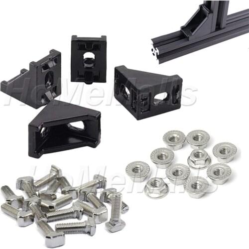 Black Corner Brackets Fitting Angle Aluminum Connector Bracket Fasteners With Bolts and Nuts For Aluminum Extrusion Profile