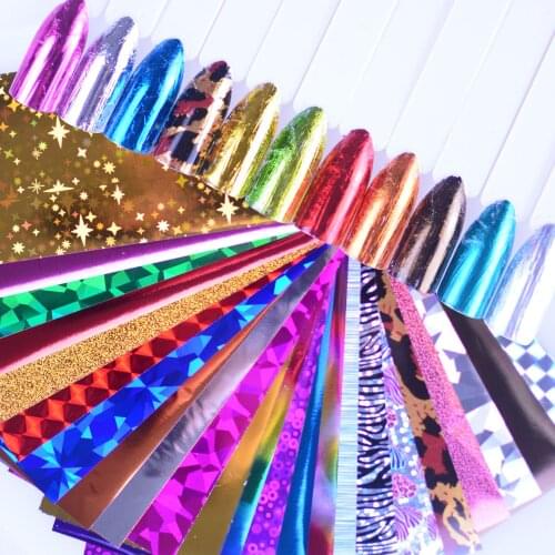 24pcs DIY Colorful laser Transfer Paper Nail Polish Transfer Starry Sticker Nail Decorations Accessories Z0159