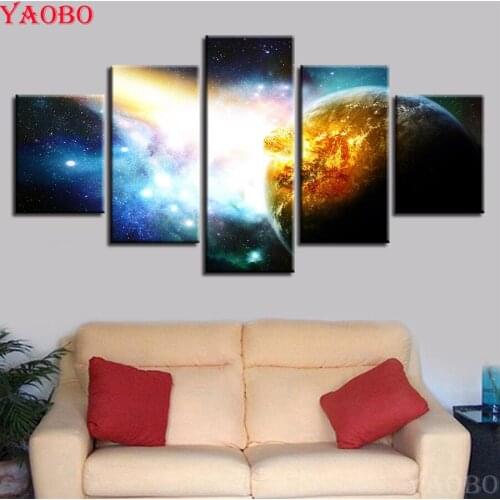 Diy 5D diamond painting full square mosaic rhinestone painting diamond embroidery 5 pcs Universe Planet Pictures Space Landscape