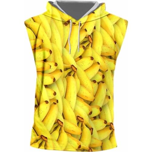 CJLM Mens Hot Sale Winter Hooded Tank Top 3D Printed Creative Fruit Banana Casual Creative Design Man Oversized