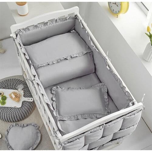 Baby Bedding Set Cotton Solid Pattern Infant Crib White Gray Lace Pillowcase Duvet Cover Newborn Cot Bed Flat Sheet Baby Bed Set