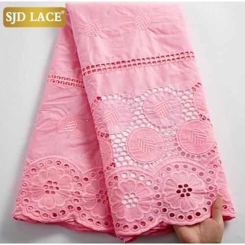 SJD LACE 100%Cotton Pink African Dry Lace Fabric 2021Cheap Sale Swiss Voile Dubai Style Woman Dress Materials For Daily SewA2483