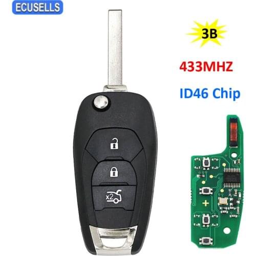 Modified 3 Button Remote Smart Car Key 433MHZ ID46 Chip PCF7941 Chip For Chevrolet Cruze 2014 2015 2016 2017 2018 Uncut Blade
