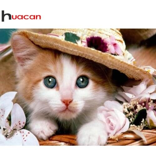 Huacan Diamond Painting Kit Cat Full Square/round Diamond Embroidery Animal Pet Mosaic Home Decor Wall Stickers