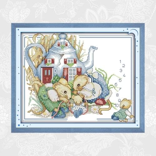 The Mouse Family Patterns Chinese Cross Stitch kit Counted Printed on Canvas DMC 11CT 14CT Handwork Needlework Embroidery Set