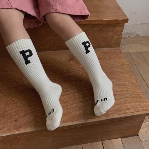 Baby Girls Socks Knee High Socks With Letter Print Boys Sports Sock Cotton Long Stripes Children Socks Breathable Kids School