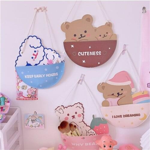 New Cute Fashion Dog Wall Hanging Storage Bag Cat Rabbit Cartoon Coin Purse Pocket Home Decoration Bags