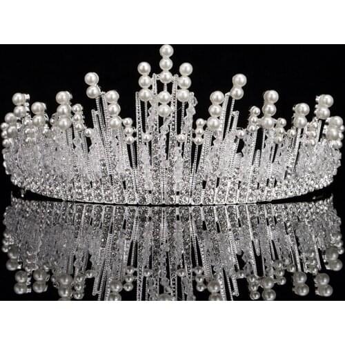 2017 New Bride Wedding Crown Tiara Shiny Crystal Pearl Bridal Hair Accessories Headband Fashion Wedding Headpieces Hair Jewelry