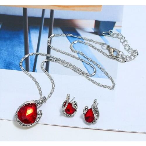 2019 New Season New Personality Purple Blue Red Crystal Necklace Set Women Long Silver Chain Trendy Sweet Hipster Jewelry Femme