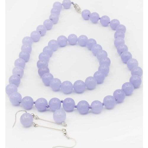 10mm Round violet Jades Chalcedony Necklace Elastic Bracelet Drop Earrings Sets Beads Neckwear Ornament Jewelry Making Design