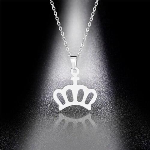 Fashion Crown Princess Necklace Women Stainless Steel Jewelry Wedding Boho Gold fashion Girls bull Bear Pendant Necklace Gift