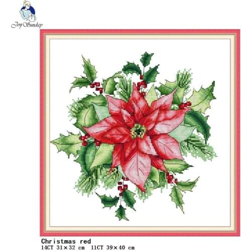 Christmas red flower pattern cross stitch kit Aida 14ct white 11ct printed cloth Chinese cross stitch embroidery DIY needlework