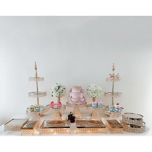 10pcs-16pcs Crystal Metal Cake Stand Set Cupcake Decorations Dessert Pedestal Wedding Party Display Tray