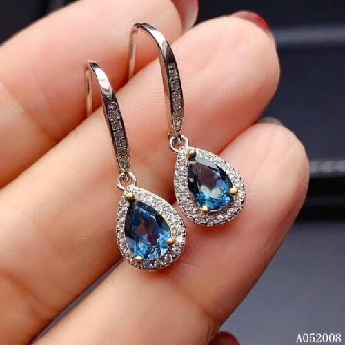 KJJEAXCMY 925 sterling silver natural blue topaz earrings new ladies classic eardrop support test