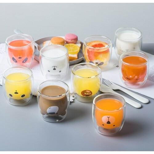 Cute Bear Shaped Double Wall Glass Mugs Resistant Kungfu Tea Mug Milk Lemon Juice Cup Drinkware Child Lover Coffee Cups Mug Gift