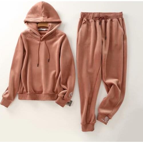 Winter Women Sportswear Tracksuit Thicken Velvet Loose Hoodie Coat+pant Jogger Fitness Casual Workout Exercise Set Sport Suit