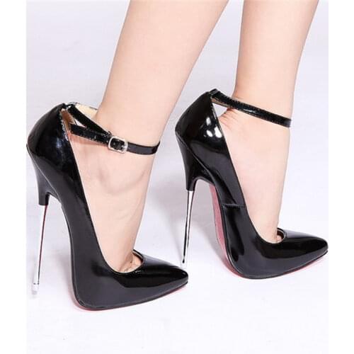 16CM Heel Womens Pointy Toe Stilettos Metal High Heels Pumps Sexy Nightclub Patent Leather Shoes 4Colors Plus Size 34-46