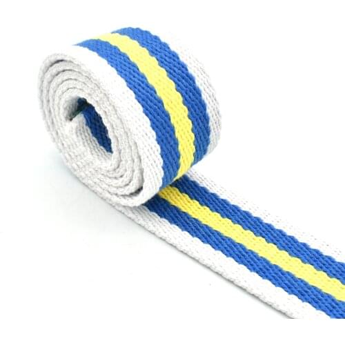 38mm Heavy Weight Webbing Blue Stripe Cotton Fabric Handbag Ribbon Polyester Hardware Making Strap Nylon Purse Holder Swing