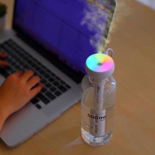 USB Portable Air Humidifier Bottle Aroma Diffuser Cool Mist Maker with Colorful Light for Home Office Car Detachable Humidifier