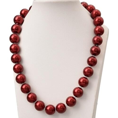 Flash Deep Red Round Pearls Chain 14mm Size For Diy Imitation Pearls Necklace 18inch Fashion Style Jewelry H825