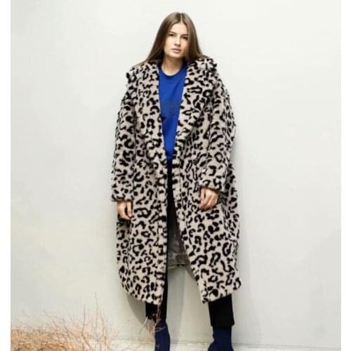 Autumn long faux mink fur leather jacket womens warm Suit collar leopard fur leather coat women jackets winter thicken b553