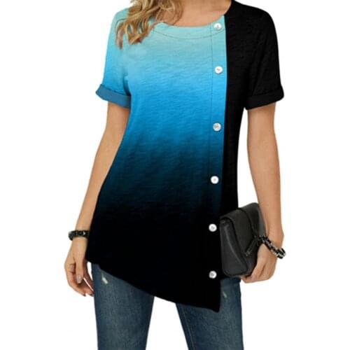 Women Fashion T-Shirt Short Sleeve Gradient Color Cotton Blend Irregularity Hem Women Top for Daily Wear блузки 2021