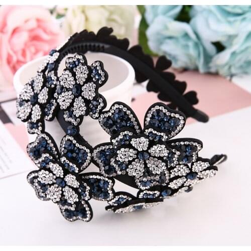Retro Women flower stitching Headband Luxury Czech Crystal Non-slip Border Girl Hairpin Ms Fancy Hair Accessiftsories Hairband