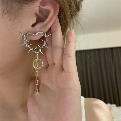 Fashion Punk Hip Hop Metallic Heart Circle Long Earrings Personality New Jewelry Big pendientes