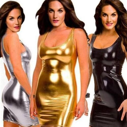 Women Sexy Wetlook Pu Faux Leather Lingerie Dress Pvc Latex Clubwear Catsuit Erotic Fetish Hot Shiny Dress Costumes xxxl 5XL