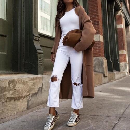 2021 new autumn and winter womens coat solid color brown fashion long woolen casual loose coat jacket outerwear