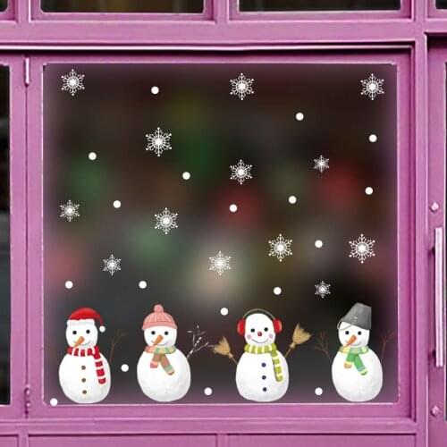 1Pcs Christmas Gift Snowman Snowflake Wall Sticker Window Kids Room New Year Wall Stickers Home Decals Decoration Wallpaper