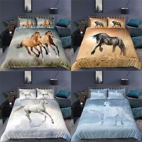 Luxury 3D Horse Print 2/3Pcs Bedding Sets Comfortable Animal Duvet Cover Pillowcase Home Textile Queen and King EU/US/AU Size