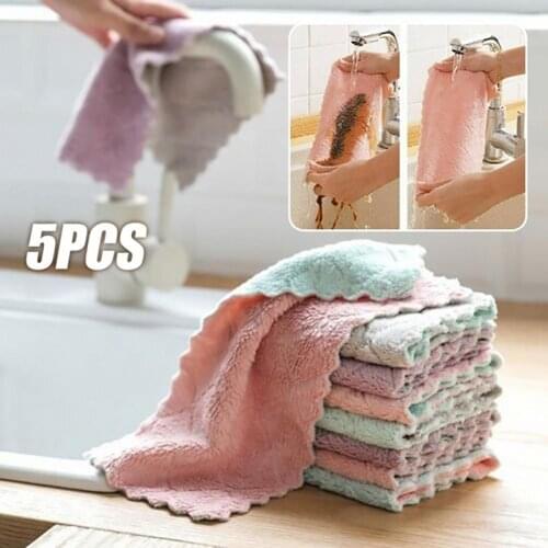 5Pcs Kitchen Double Sided Anti Oil Strong Durable Absorbent Cleaning Dish Cloth Towel