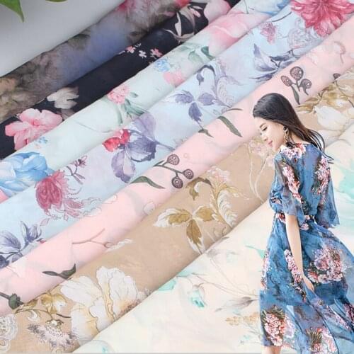 50D Transparent Floral Printed BOHO Chiffon Fabric For Sewing Summer Dresses BY Meters