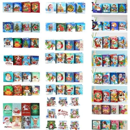 8pcs set Diamond Painting Greeting Cards Cartoon Christmas Birthday Postcards 5D DIY Kids Festival Embroidery Greet Cards Gift