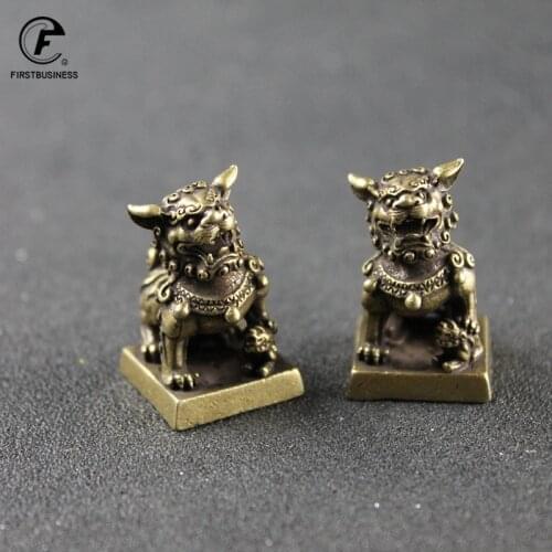 Antique Bronze 1 Pcs Lions Seal Desktop Ornaments Copper Animal Miniature Figurine Lucky Brass Lion Statue Feng Shui Decoration