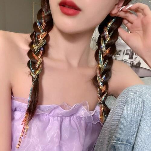 Shiny Rhinestone Hairpin for Women Multicolor Long Tassel Crystal Hair Accessories Wedding Banquet Jewelry Ponytail Hair Bands