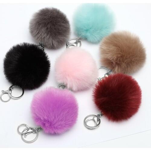 REGELIN 8cm Fake Fur Lovely Fluffy Pompom Brand Bag Keychain Car Keyring Silver color Chains Keychain Fashion Women Jewelry Gift