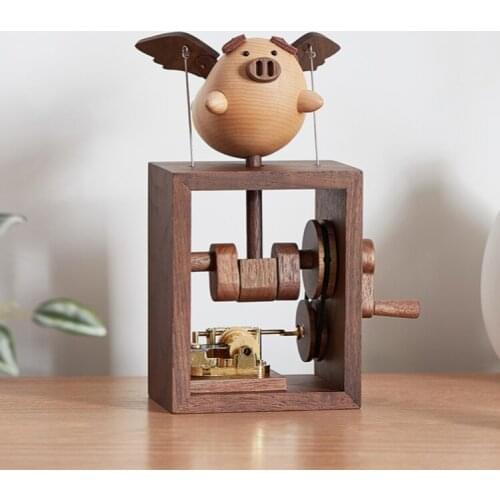 GY Wooden Music Box Sky City Hand-Cranked Music Box Practical Valentines Day Birthday Gift for Girlfriend Girls